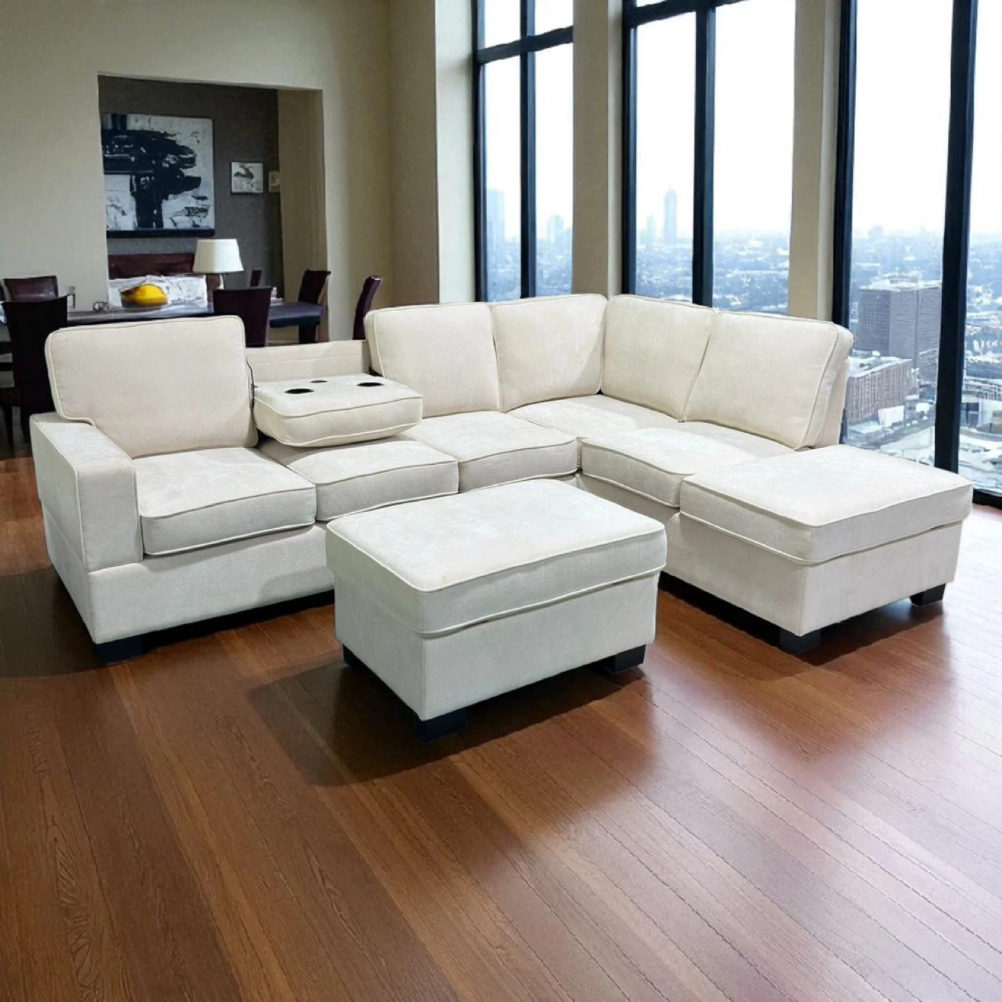 Grey Sectional Sofa with Storage Ottoman - photo 3