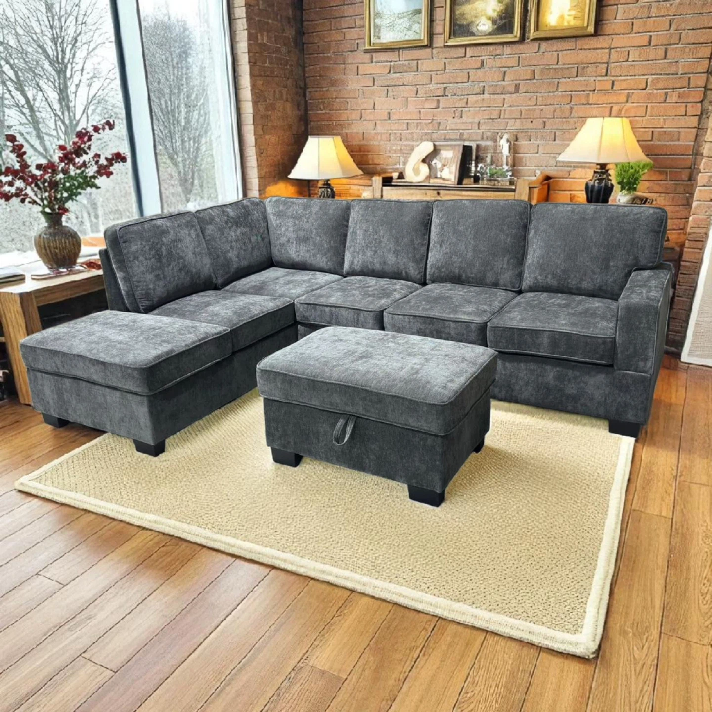 Grey Sectional Sofa with Storage Ottoman - photo 4