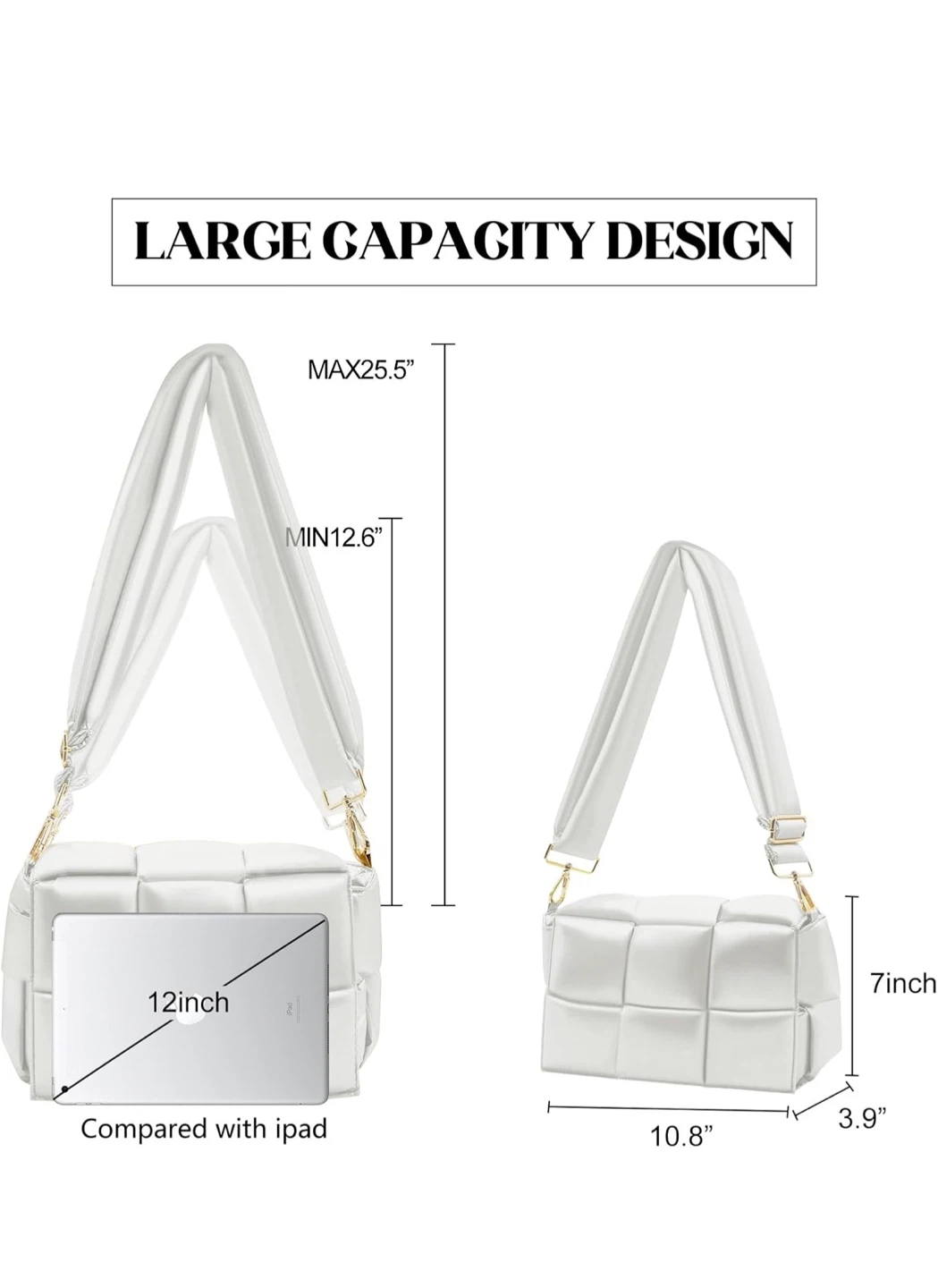 Puffer waterproof crossbody shoulder bag white - photo 5