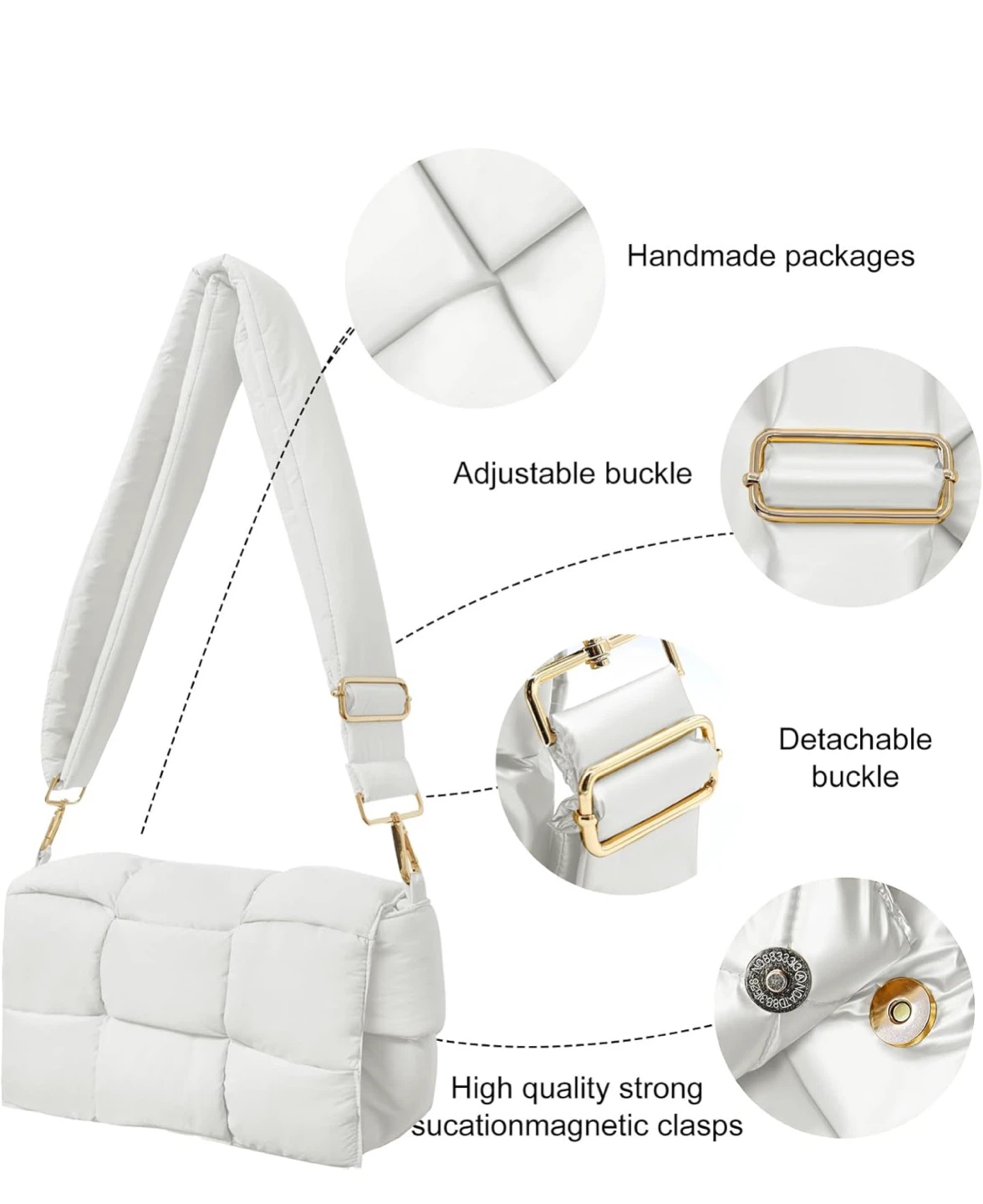 Puffer waterproof crossbody shoulder bag white - photo 4