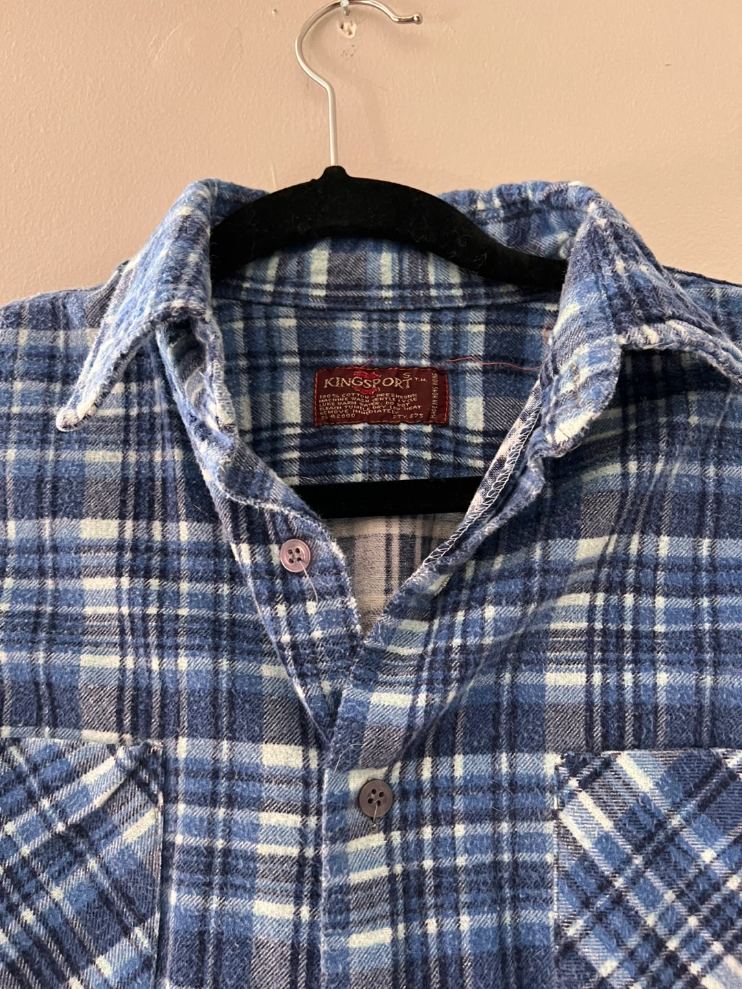 Kingsport Blue Plaid Flannel Cropped Shirt, Size M - photo 2