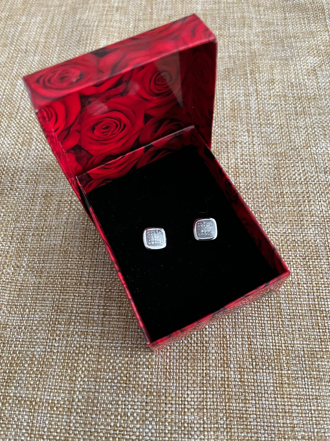 925 Sterling Silver earrings, Square Cubic Zirconia