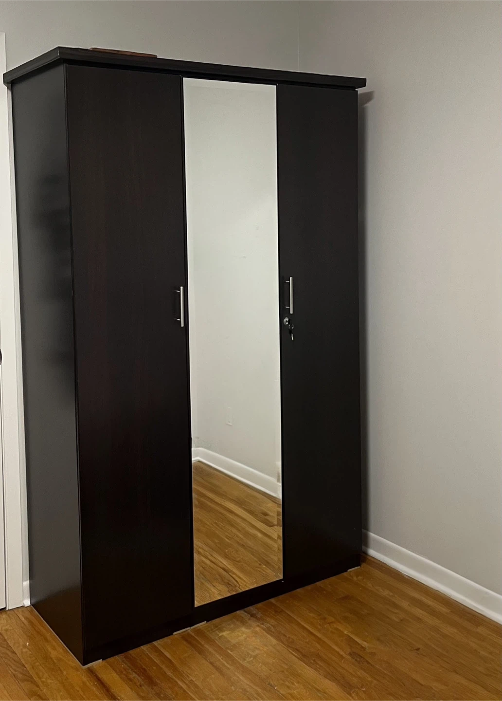 Dark Brown Wood Wardrobe with Mirror - photo 3