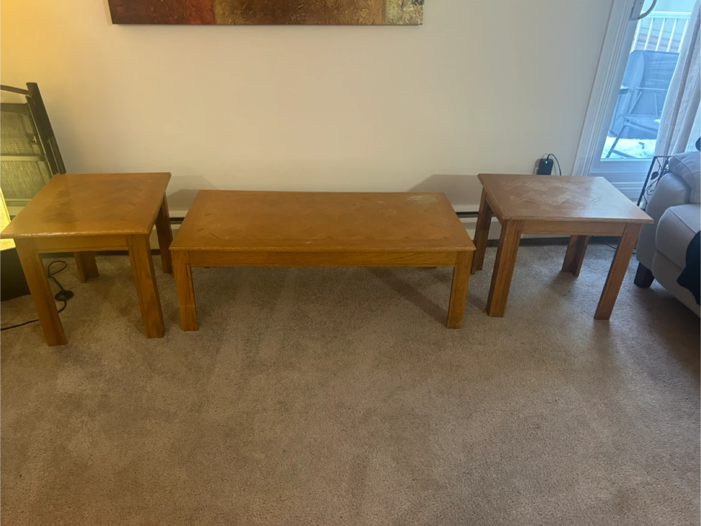 Wooden Coffee Table and End Tables - Set of 3