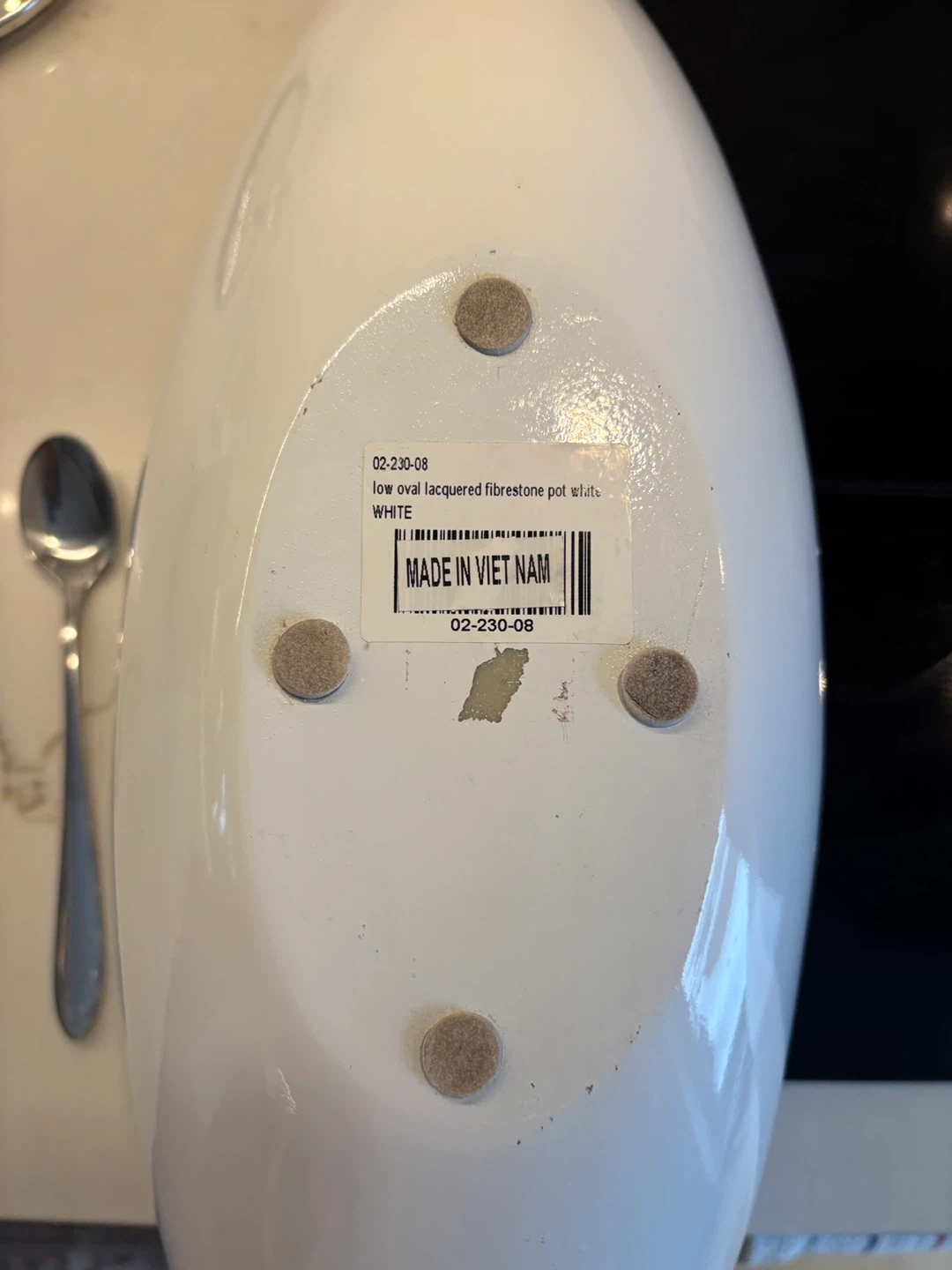 Large Low Oval Lacquered Fibrestone Pot - White - photo 4