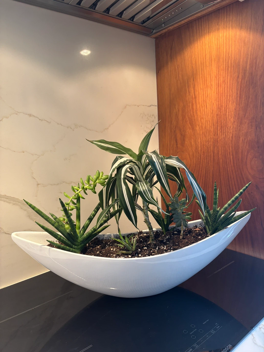 Large Low Oval Lacquered Fibrestone Pot - White - photo 2