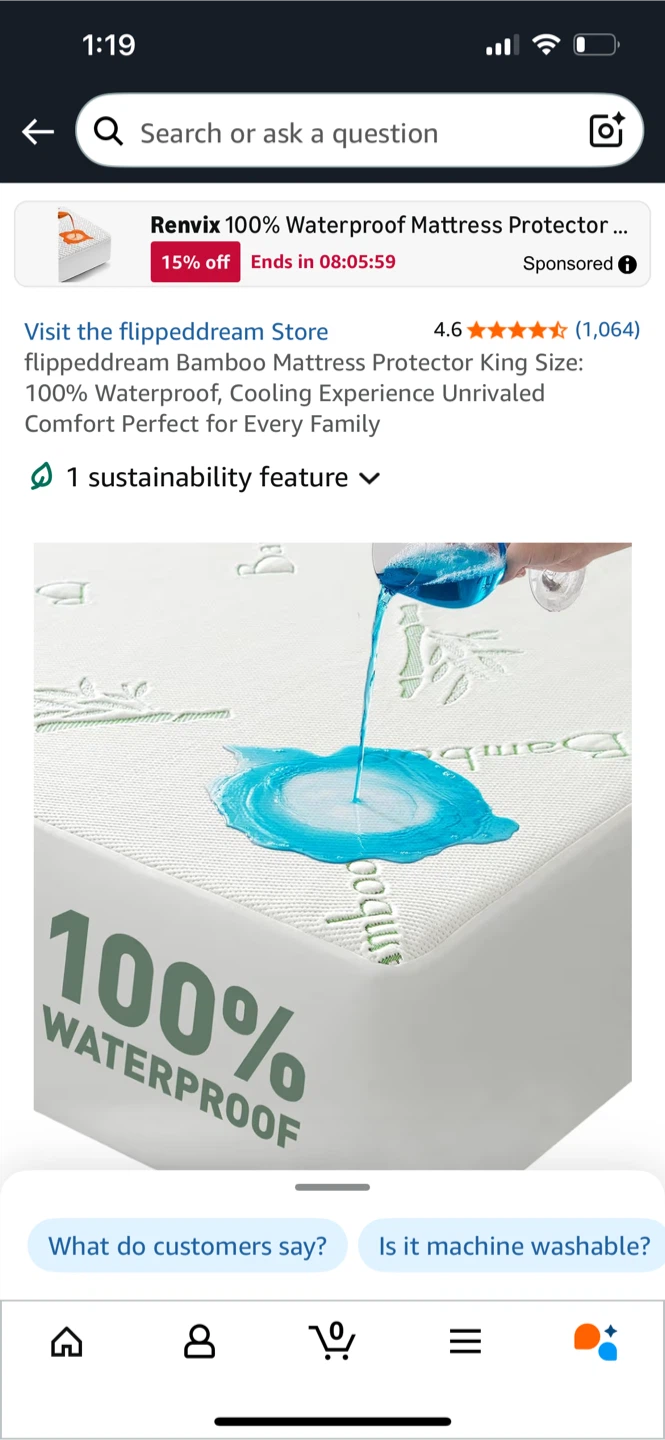 Renvix Waterproof Bamboo Mattress Protector, King - photo 2