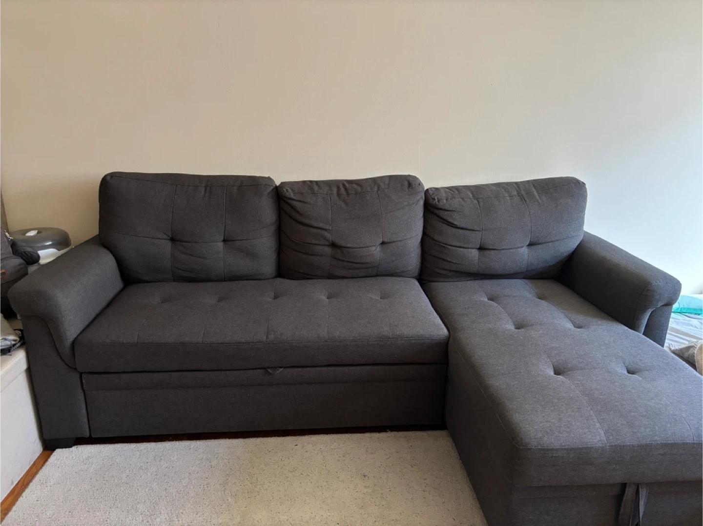 Grey Convertible Sectional Sofa Couch with Pull Out Bed