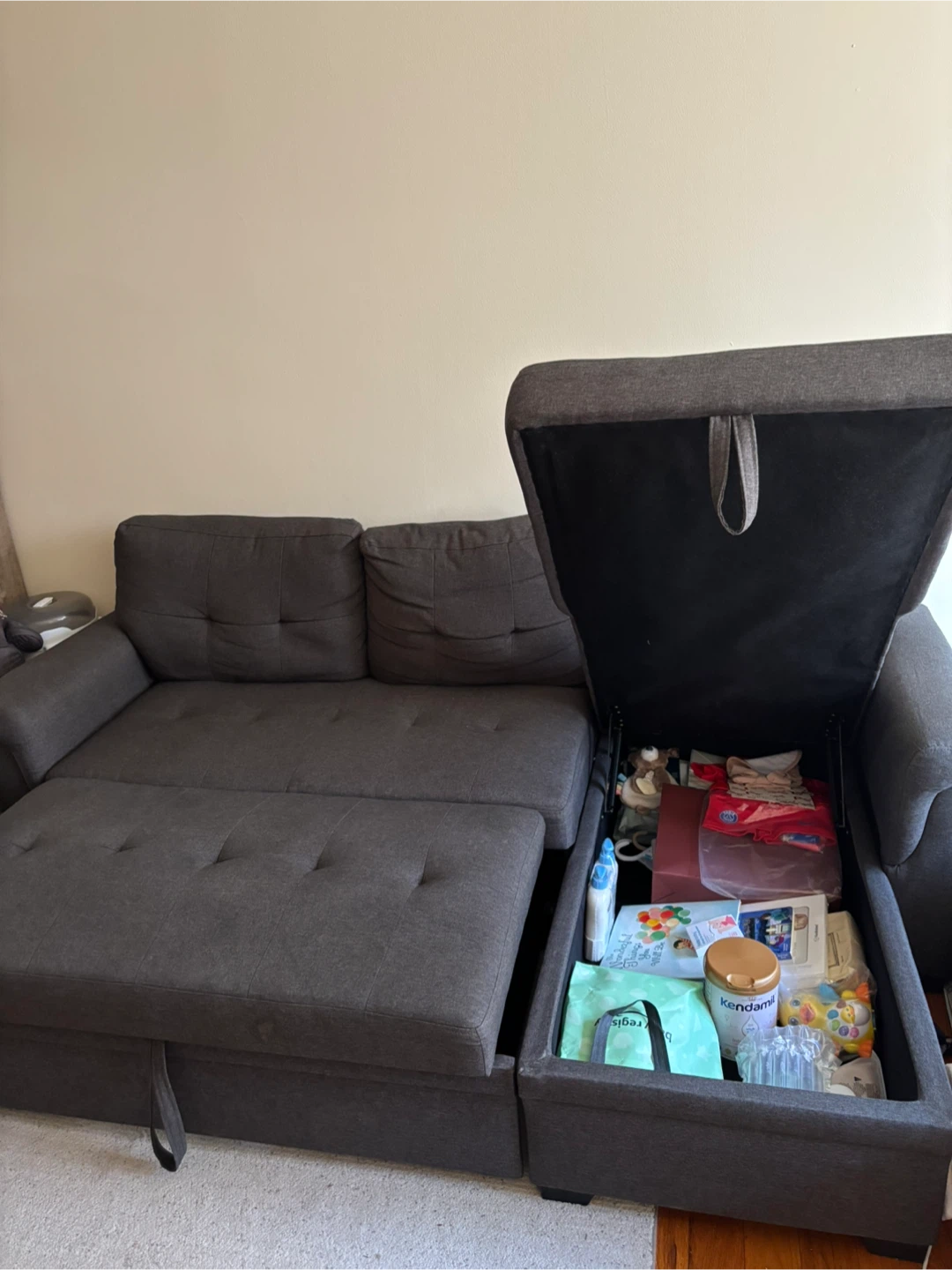 Grey Convertible Sectional Sofa Couch with Pull Out Bed - photo 3