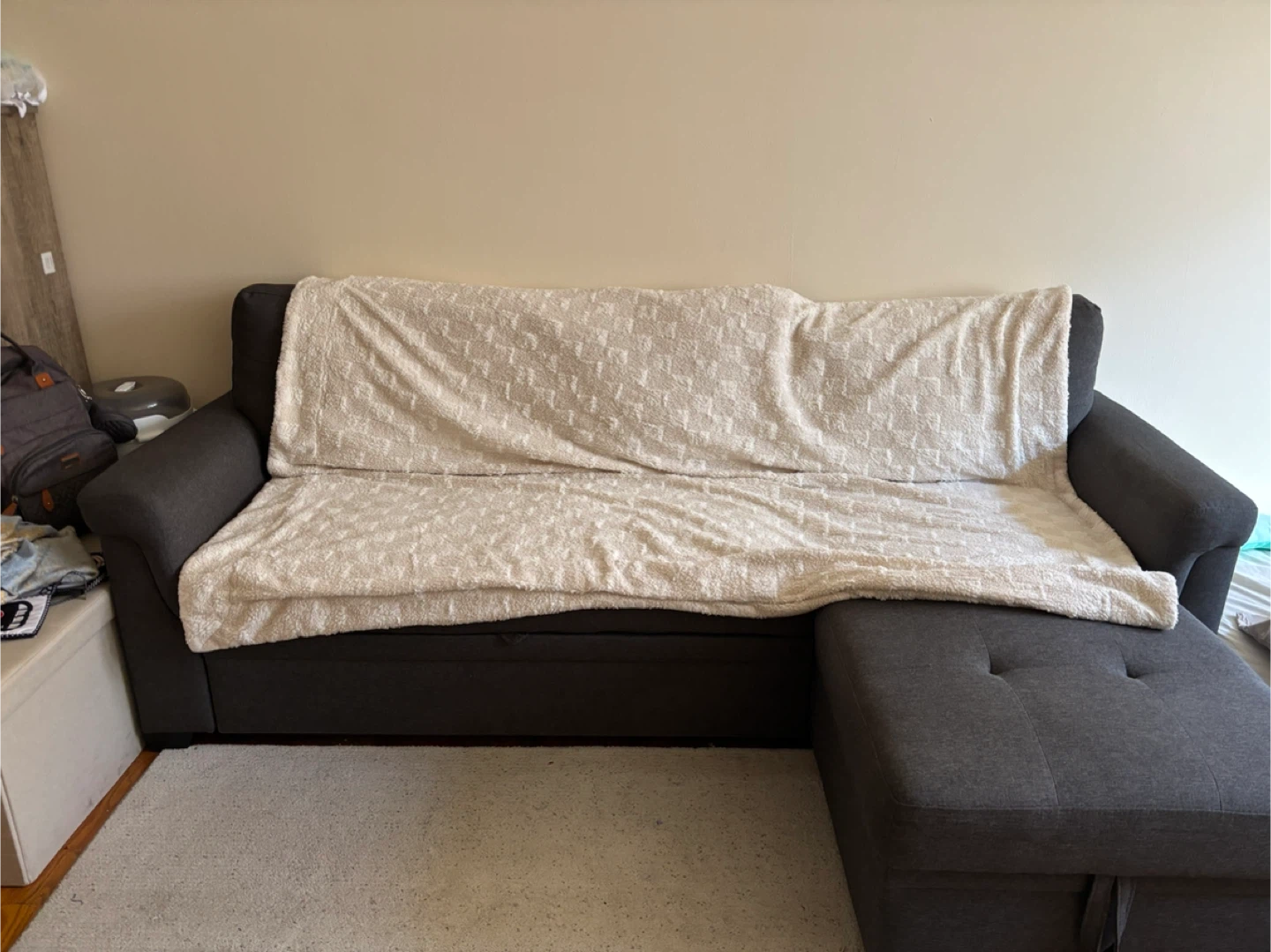 Grey Convertible Sectional Sofa Couch with Pull Out Bed - photo 4