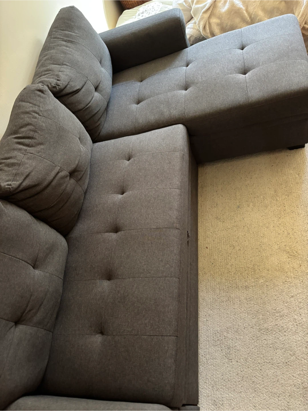 Grey Convertible Sectional Sofa Couch with Pull Out Bed - photo 2