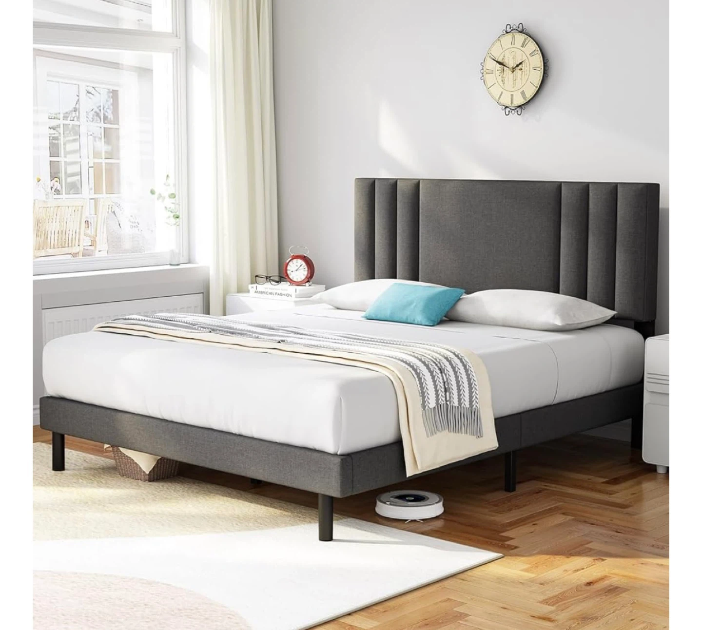 Queen Size Upholstered Platform Bed Frame with Headboard