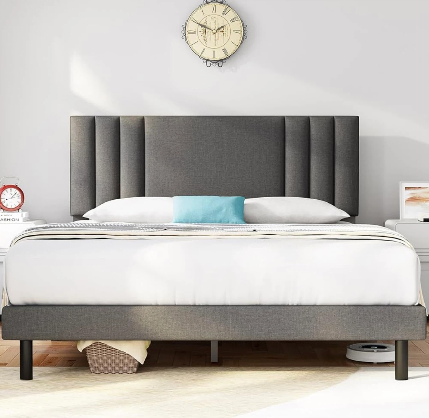 Queen Size Upholstered Platform Bed Frame with Headboard - photo 5