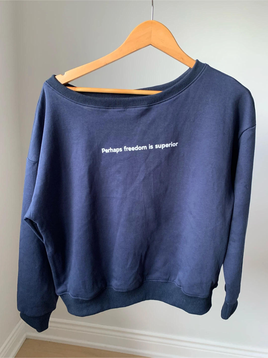 Navy Off-Shoulder Sweatshirt Relaxed Fit Size M - photo 2