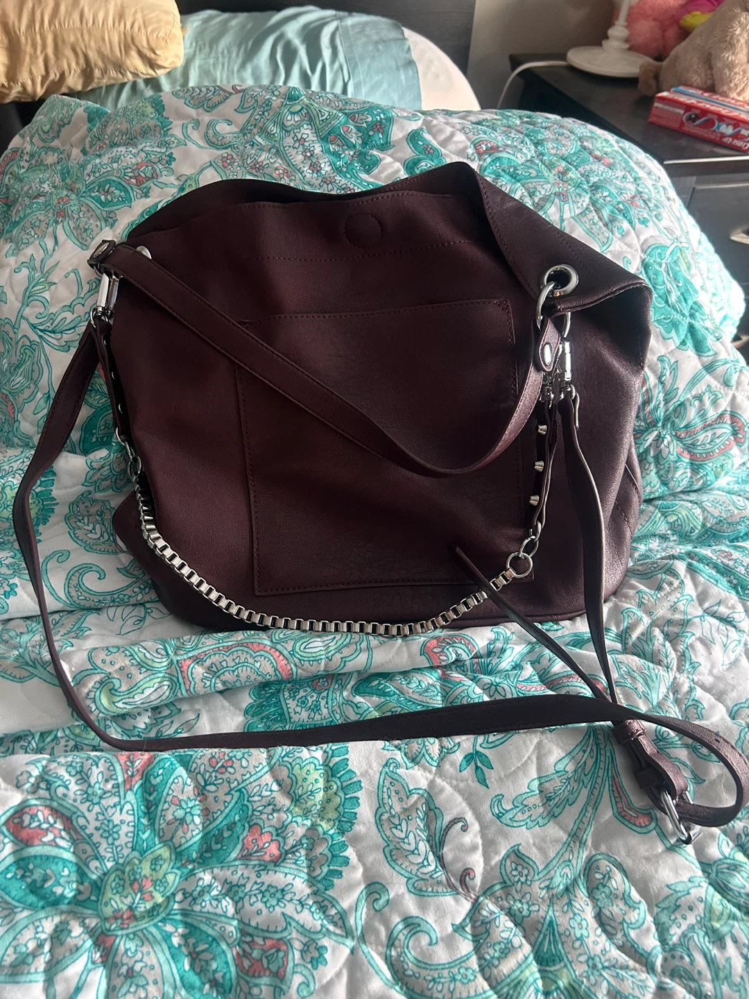 Burgundy Tote Bag with Chain Detail