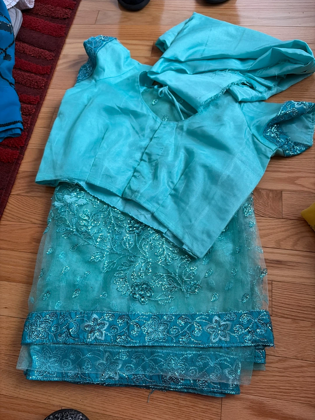 Teal Embellished Saree with Blouse