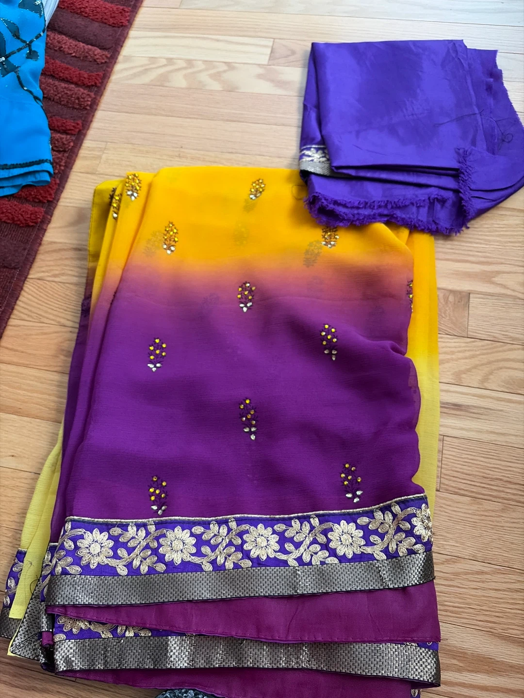 Yellow & Purple Saree with Blouse Piece