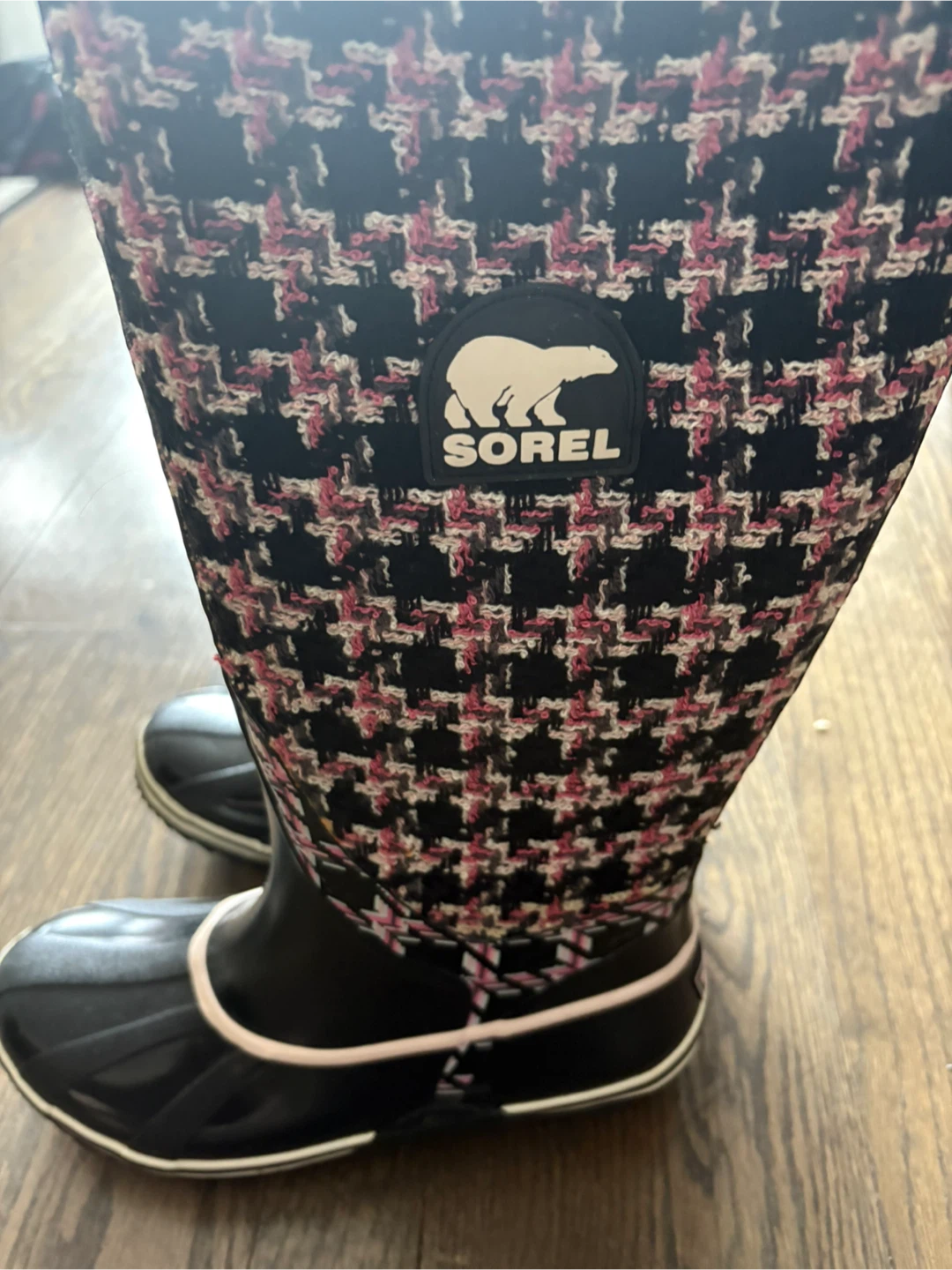 Sorel Black & Pink Houndstooth Rain Boots - photo 2