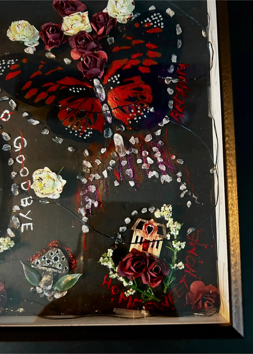 Gothic Ouija Shadow Box Art with Purple Fairy Lights - photo 5