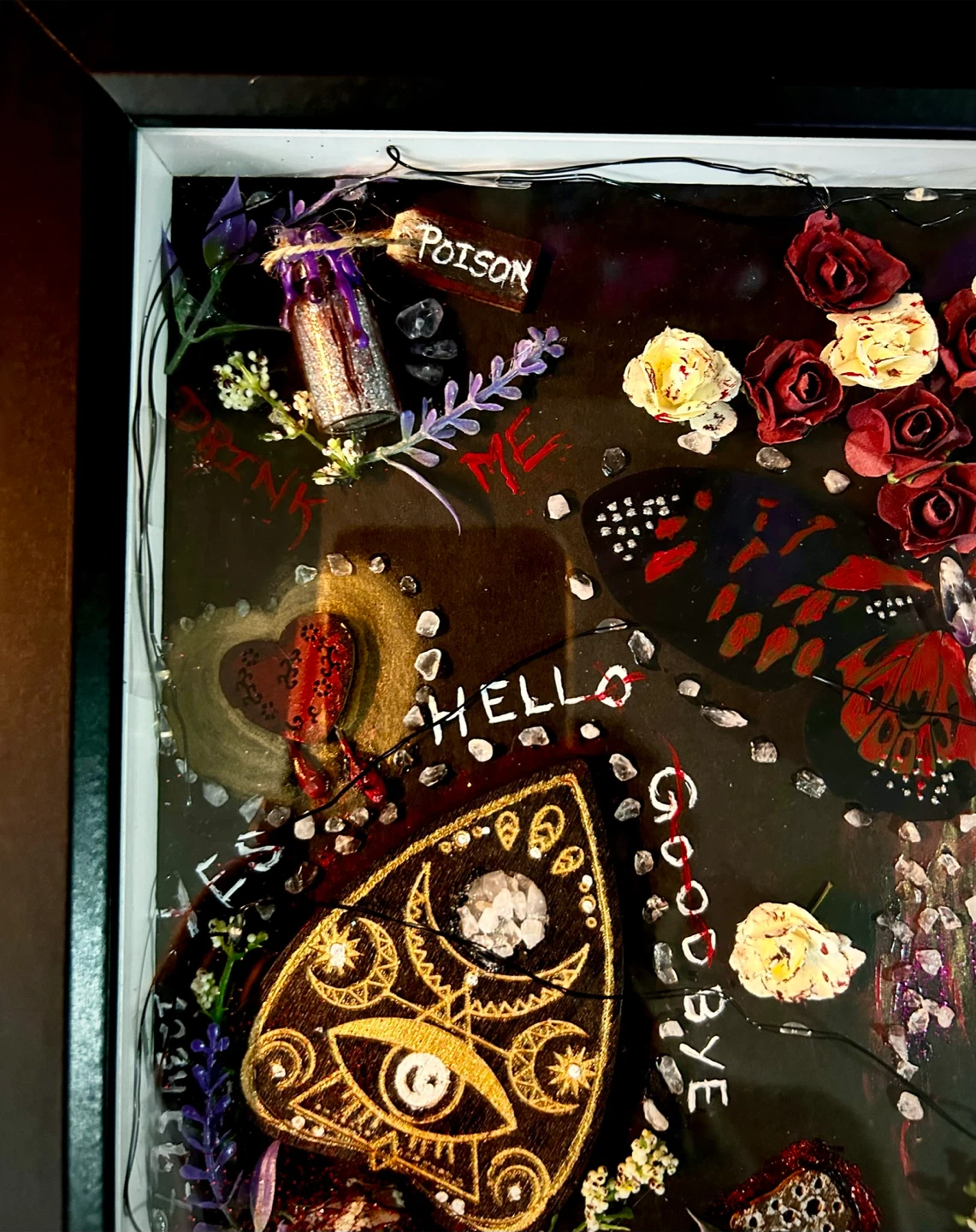 Gothic Ouija Shadow Box Art with Purple Fairy Lights - photo 4