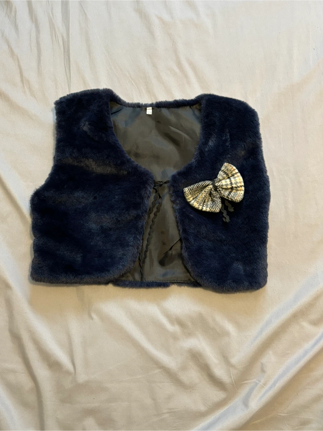 Girl's Plaid Dress with Faux Fur Vest - photo 3