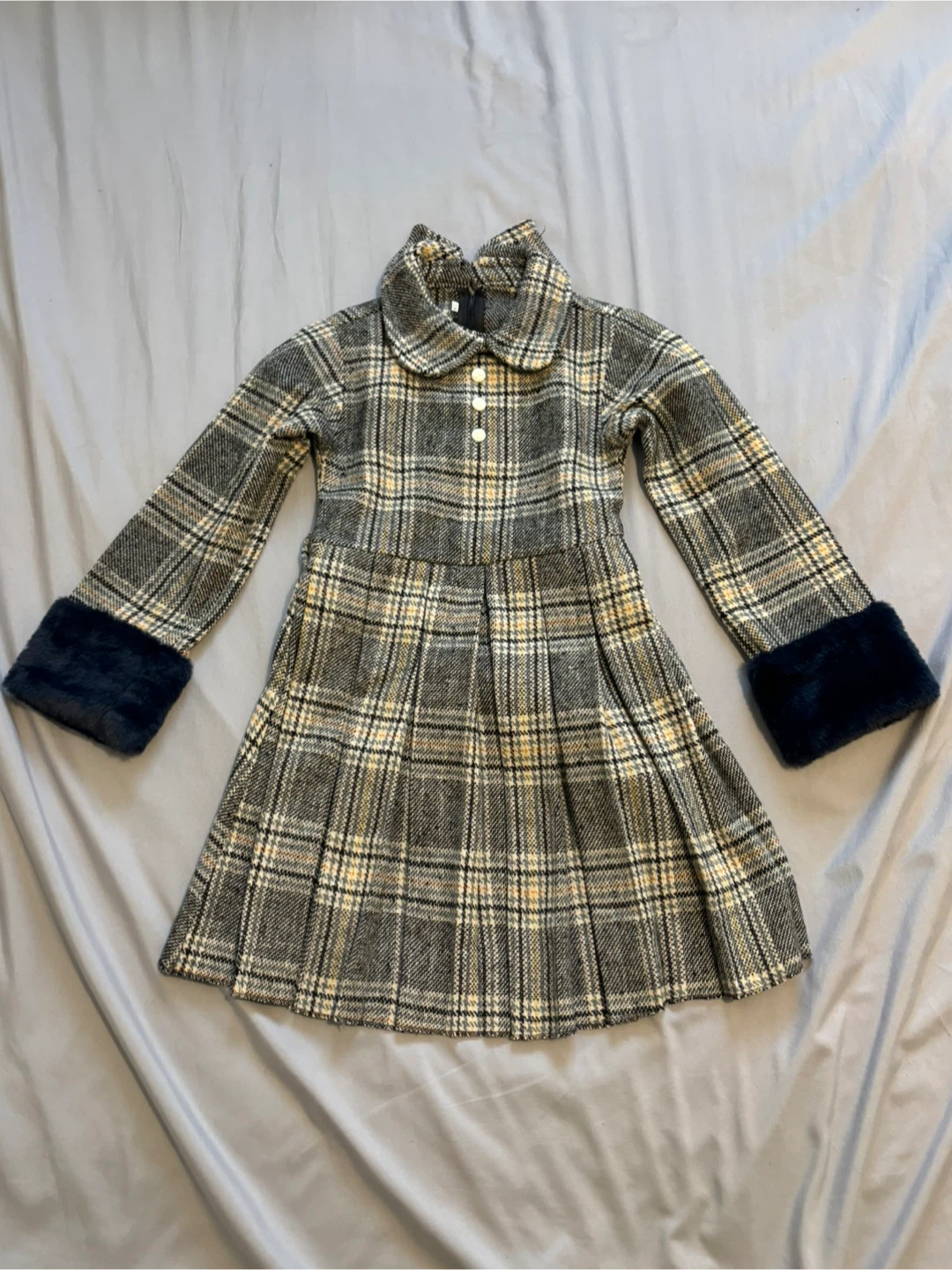 Girl's Plaid Dress with Faux Fur Vest - photo 2