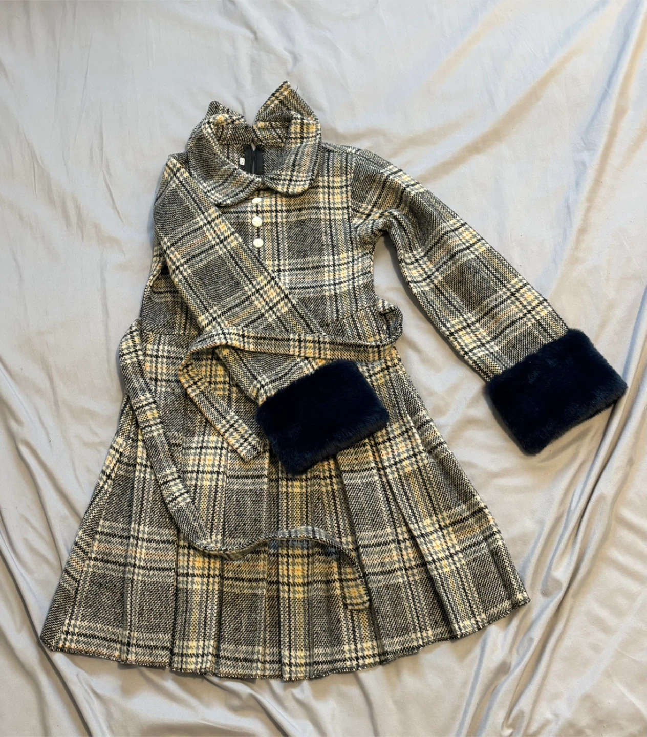 Girl's Plaid Dress with Faux Fur Vest - photo 4