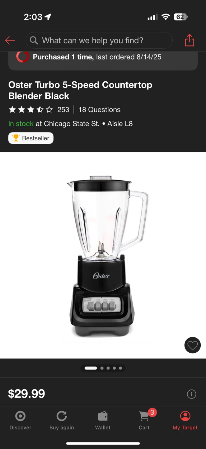 Oster Turbo 5-Speed Countertop Blender Black