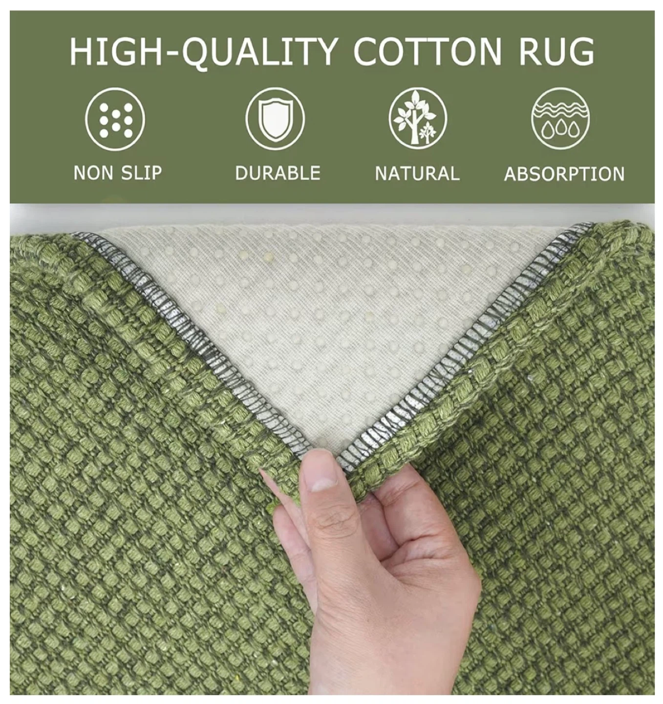 Green Cotton Rug - Durable & Non-Slip - photo 3