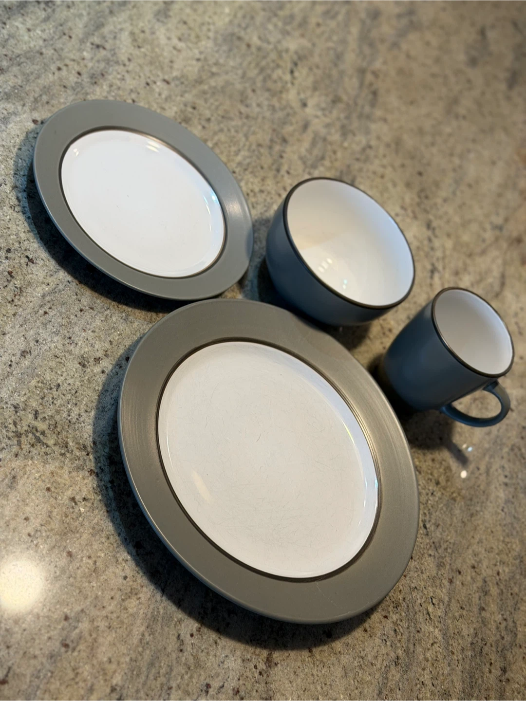 Grey Dinnerware Set - Plates, Bowl, Mug