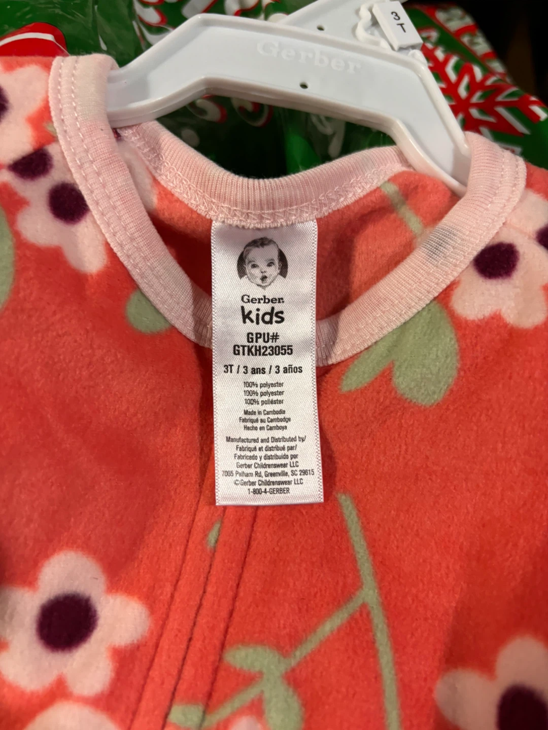 Gerber Kids 3T Floral Footed Pajamas