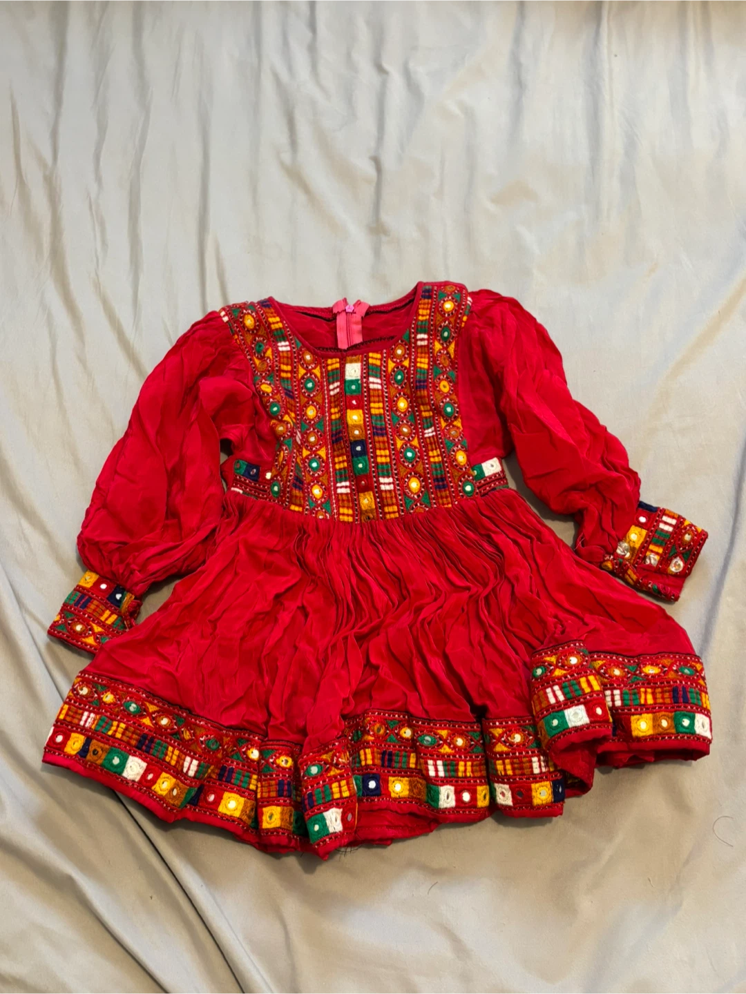 Kids’ Red Embroidered Afghan Dress, Pants, and Scarf - photo 2