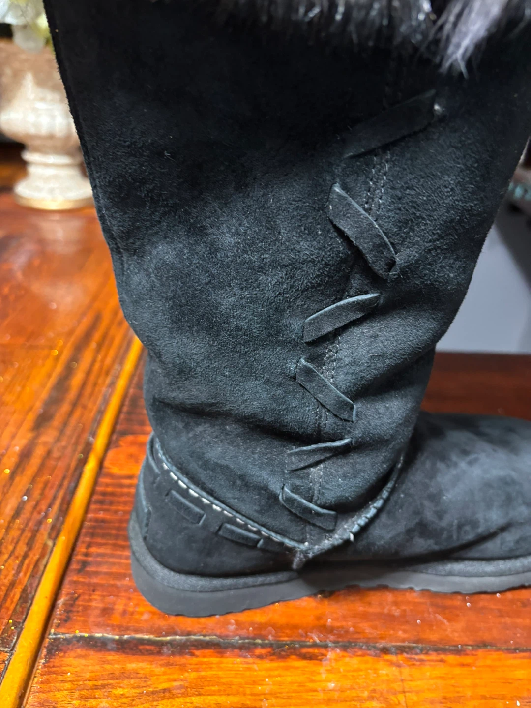 UGG Black Suede Boots with Fur Trim - photo 5