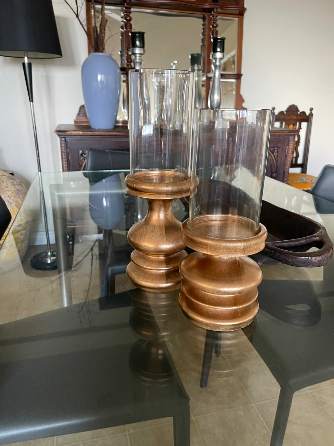 Wood & Glass Hurricane Candle Holders (Set of 2) - photo 4
