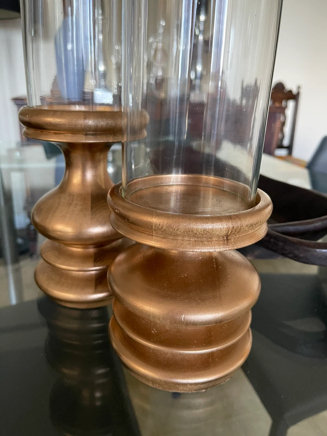 Wood & Glass Hurricane Candle Holders (Set of 2)