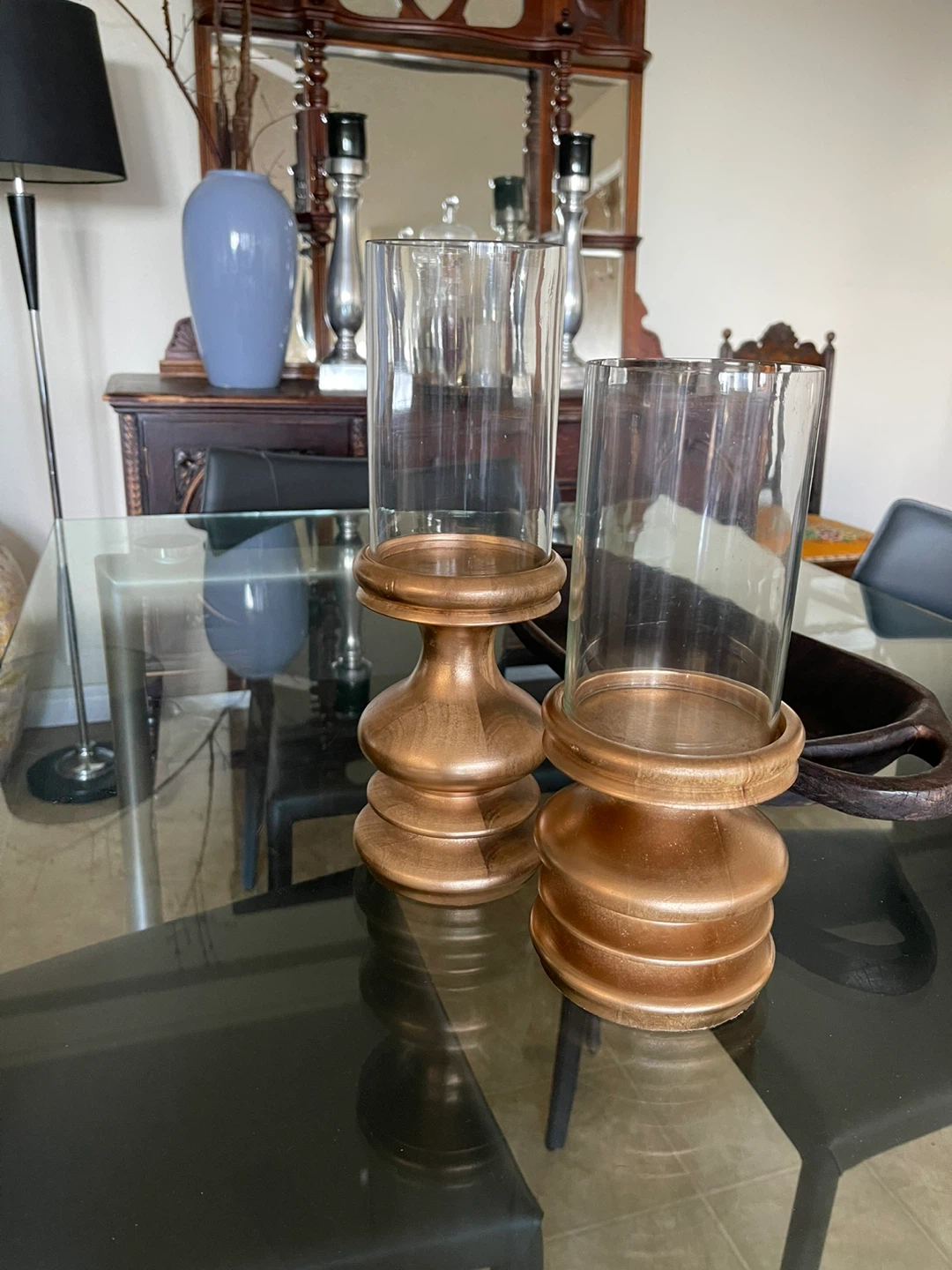 Wood & Glass Hurricane Candle Holders (Set of 2) - photo 2