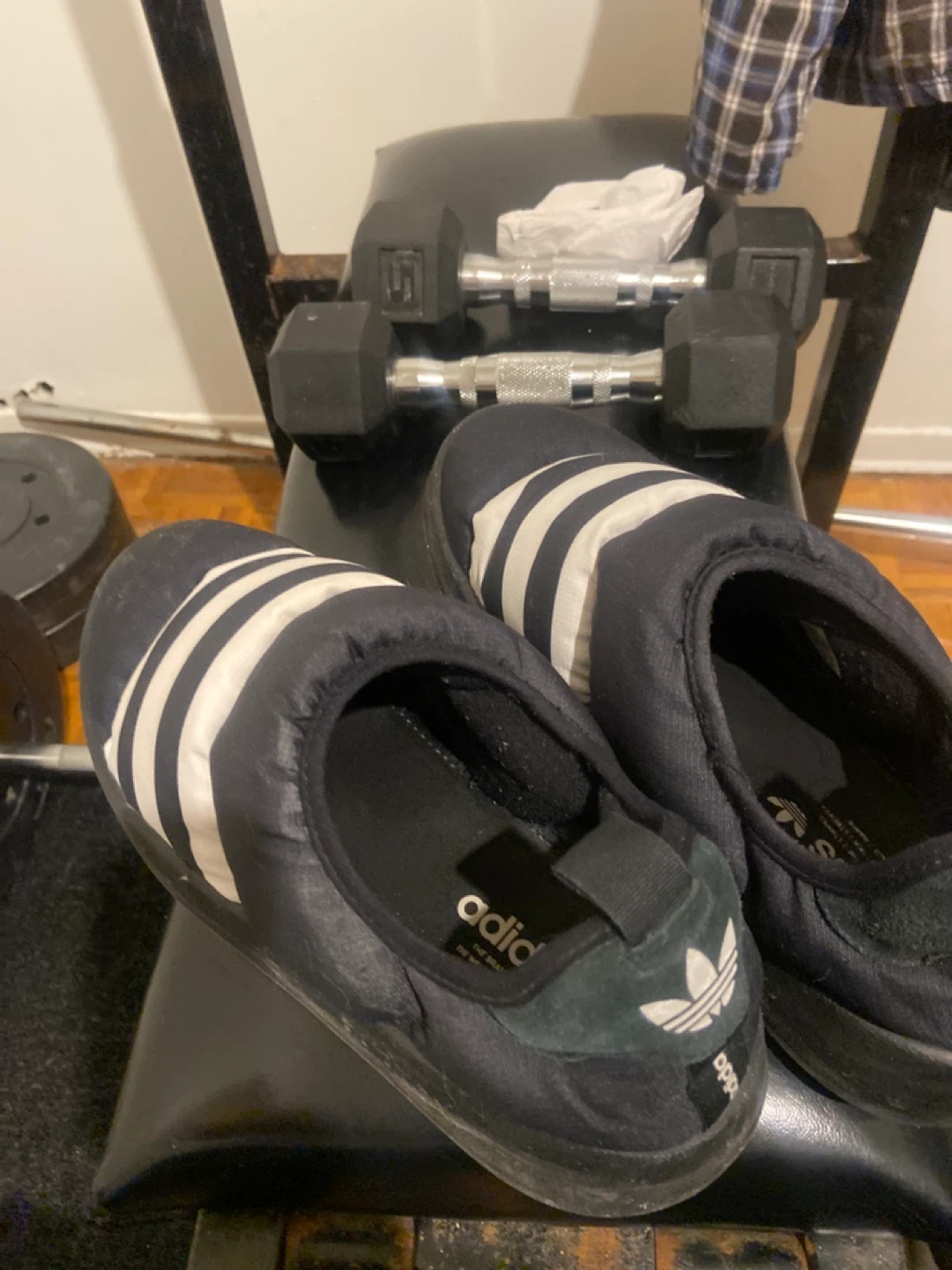 Adidas Padded Slippers - Black & White Stripes - photo 3