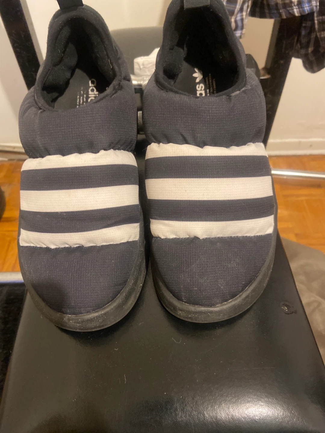 Adidas Padded Slippers - Black & White Stripes