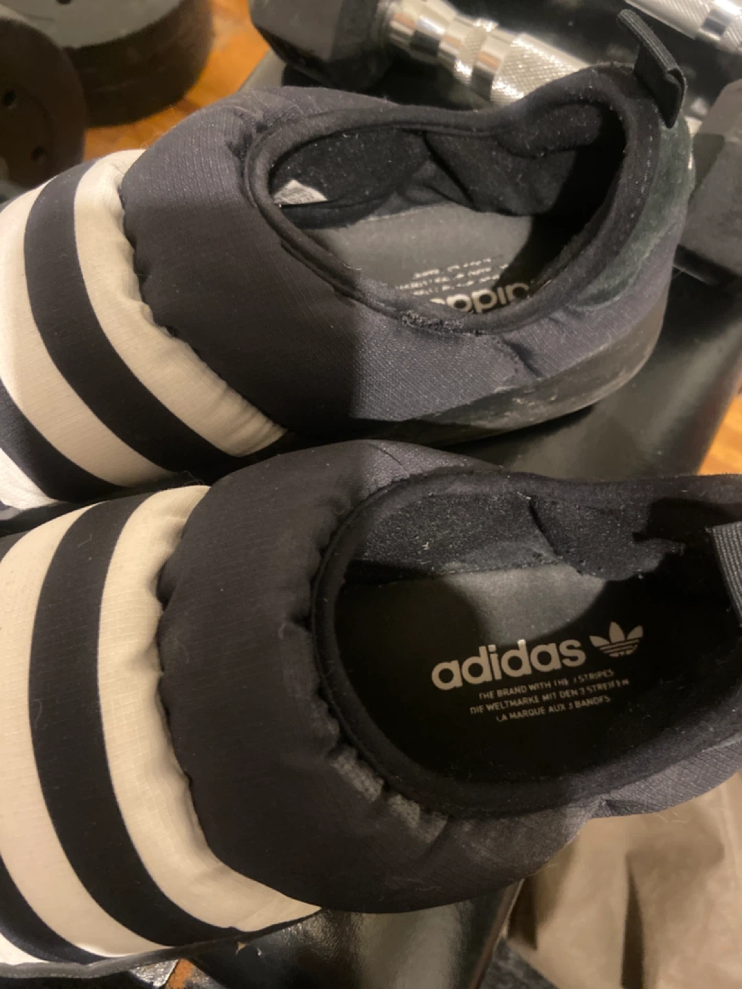 Adidas Padded Slippers - Black & White Stripes - photo 2
