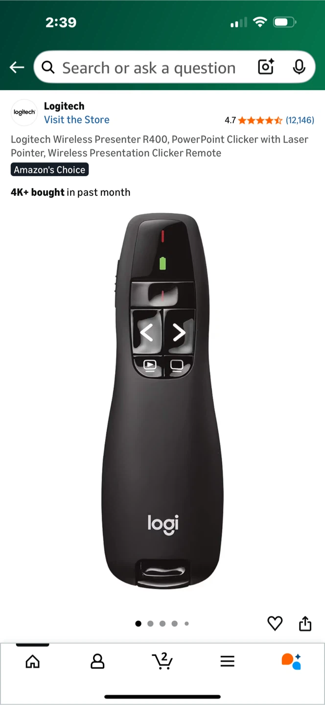 Logitech R400 Wireless Presenter - Red Laser Pointer
