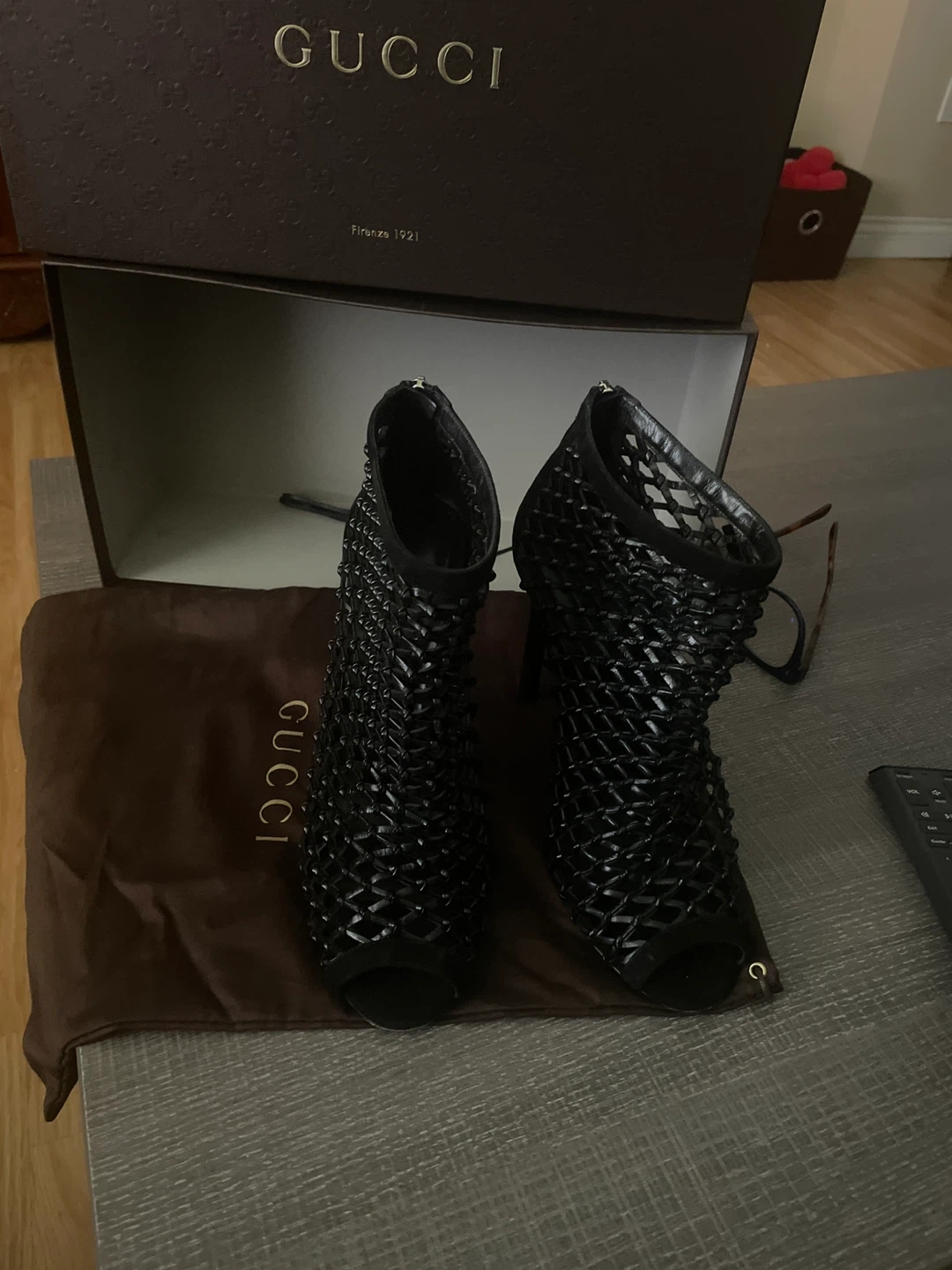 Gucci Black Suede Open Toe Heels - photo 5