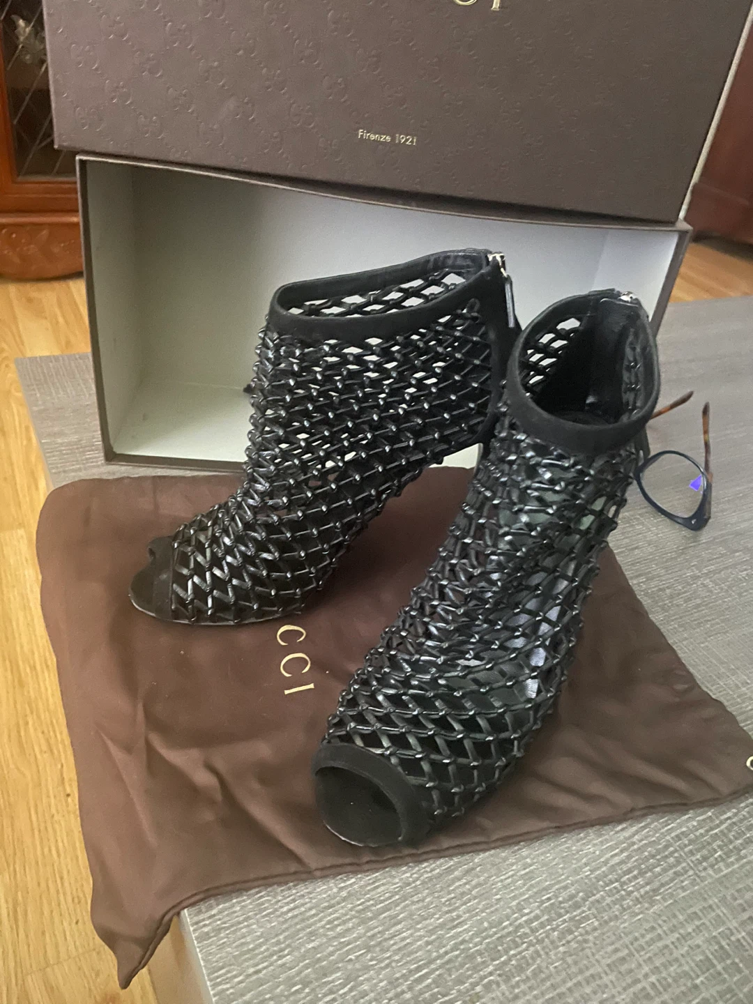 Gucci Black Suede Open Toe Heels - photo 3