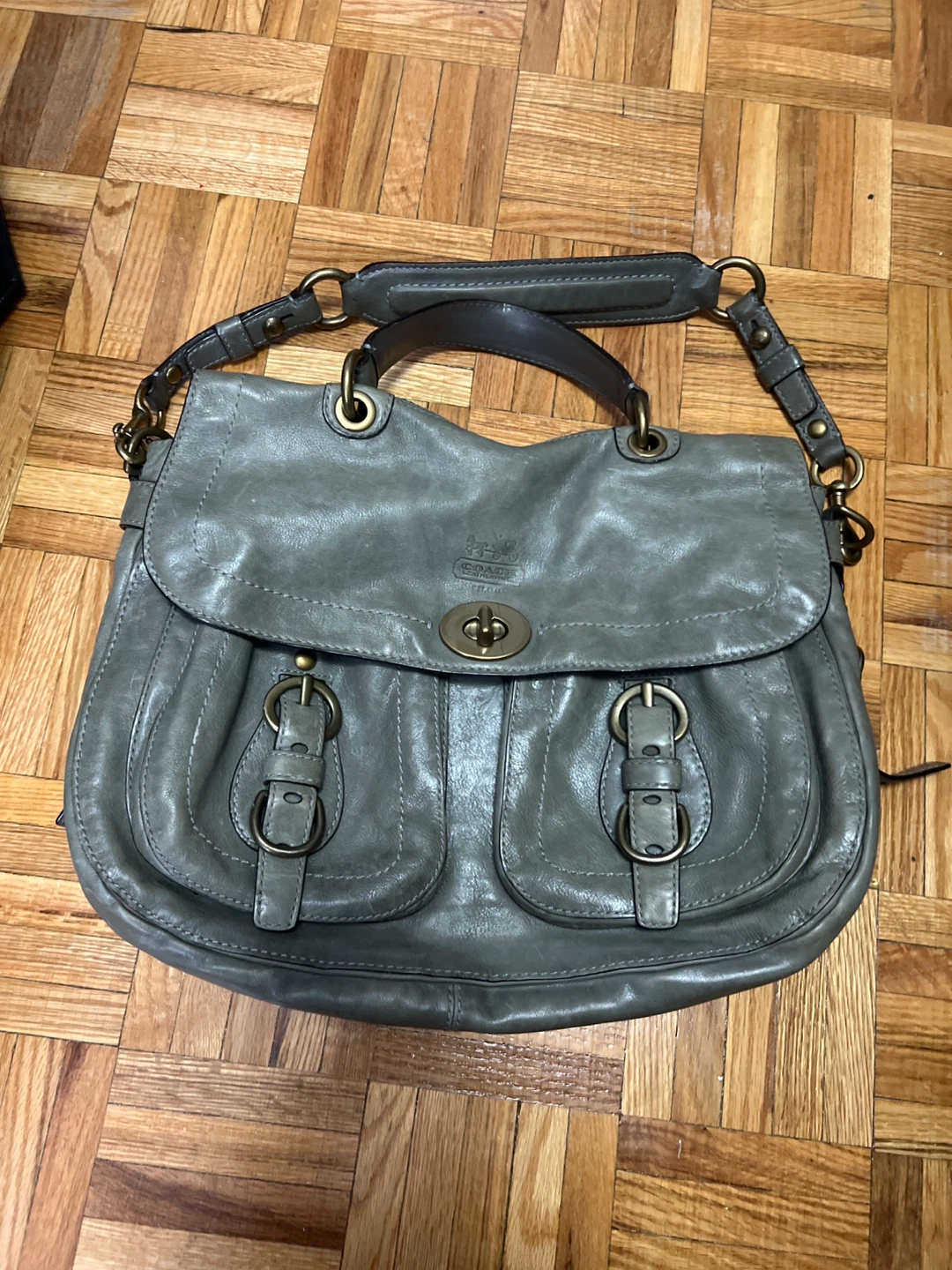 Coach Leather Satchel Bag - Grey