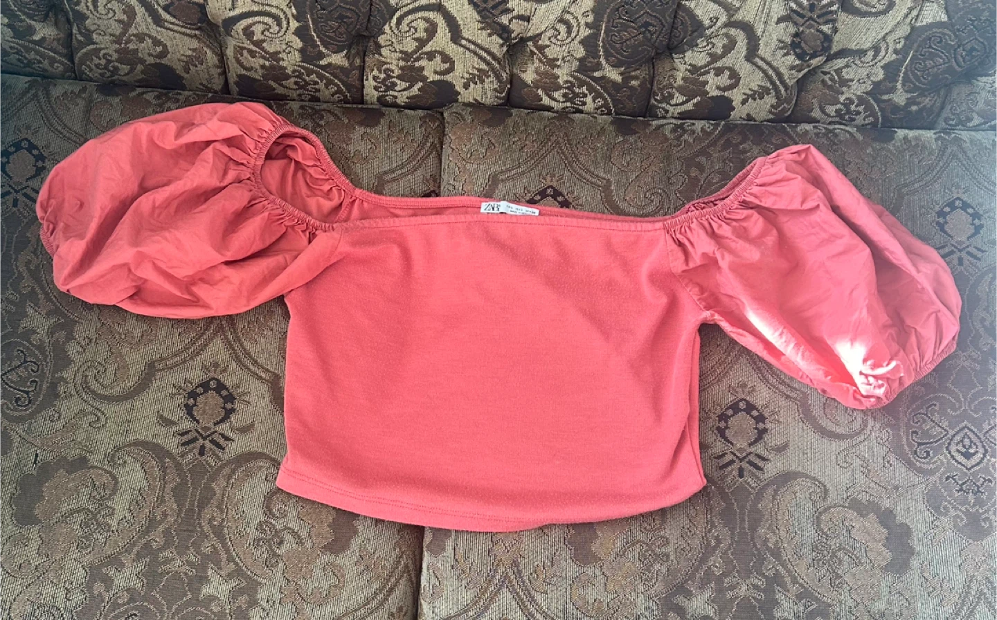 Zara Coral Puff Sleeve Top - Size L