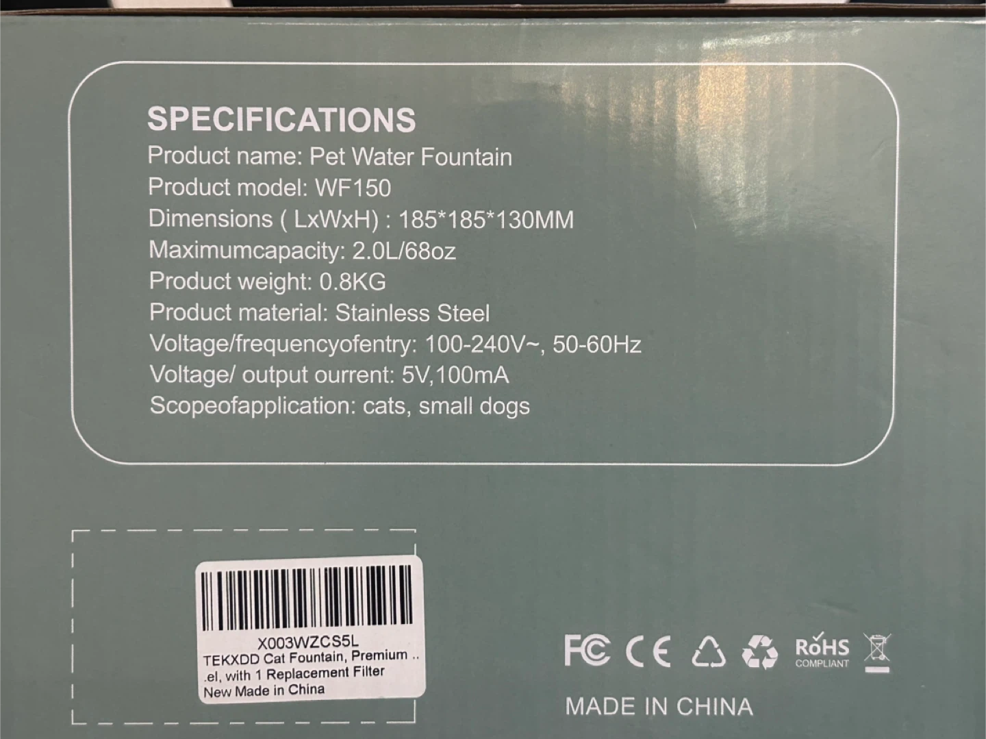Brand-new Pet Water Fountain - 2.0L Stainless Steel - photo 5