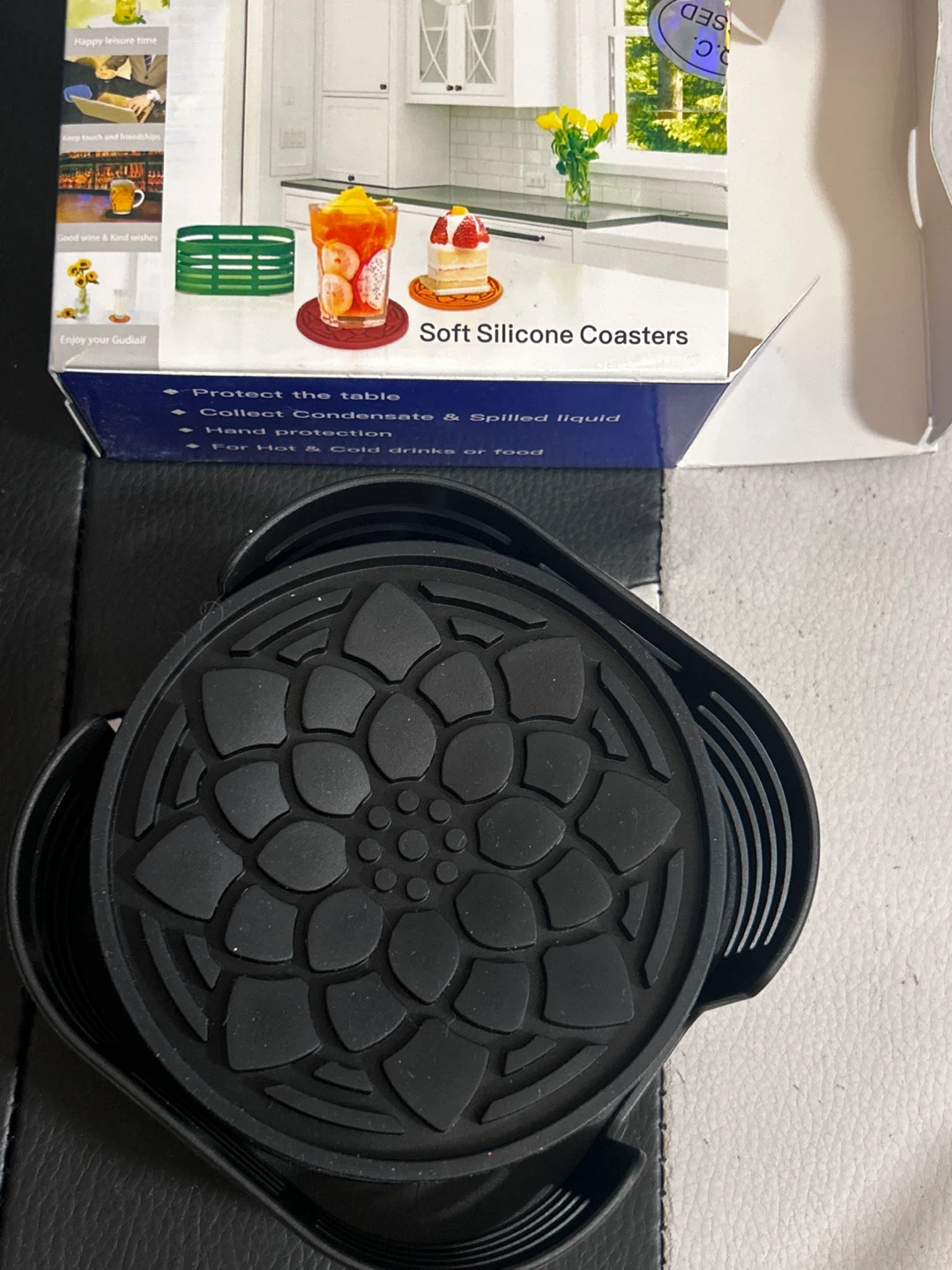Hapilife Soft Silicone Coasters with Holder - Black