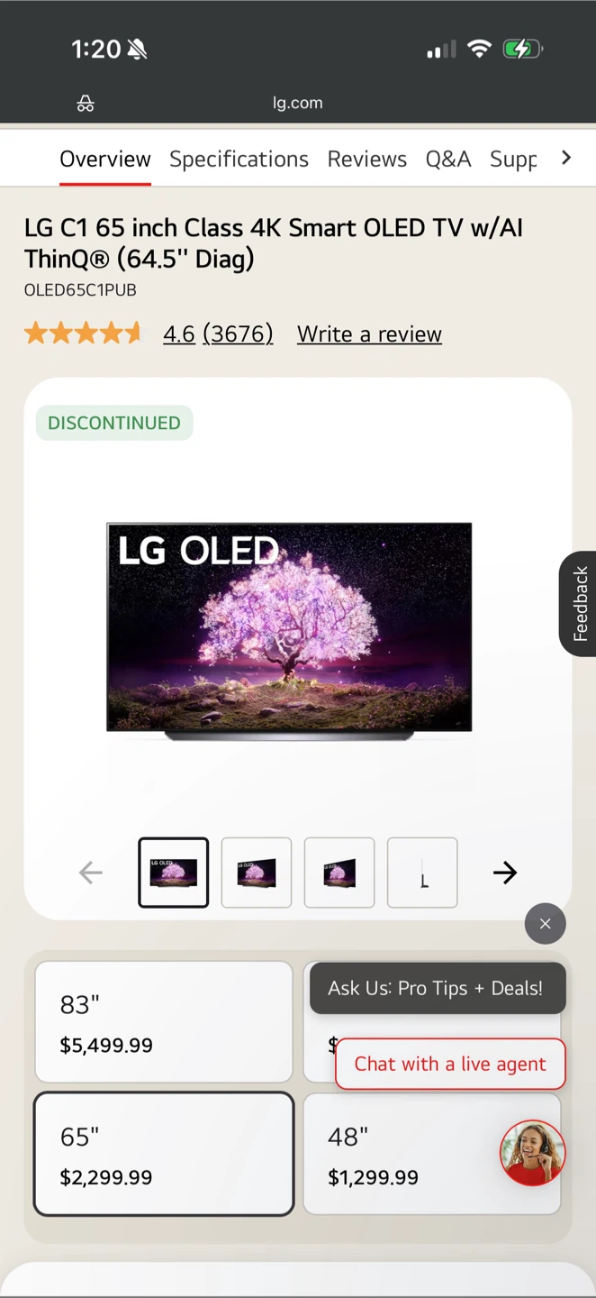 LG C1 65 inch 4K Smart OLED TV - photo 3