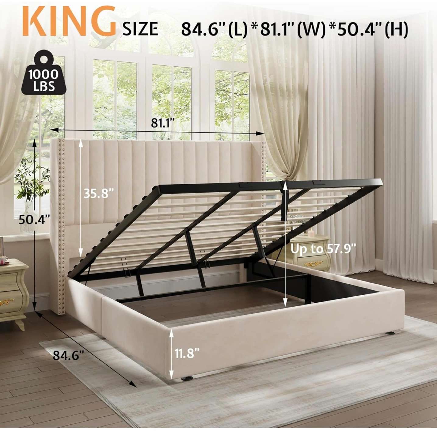 Storage King Bed Frame - Beige