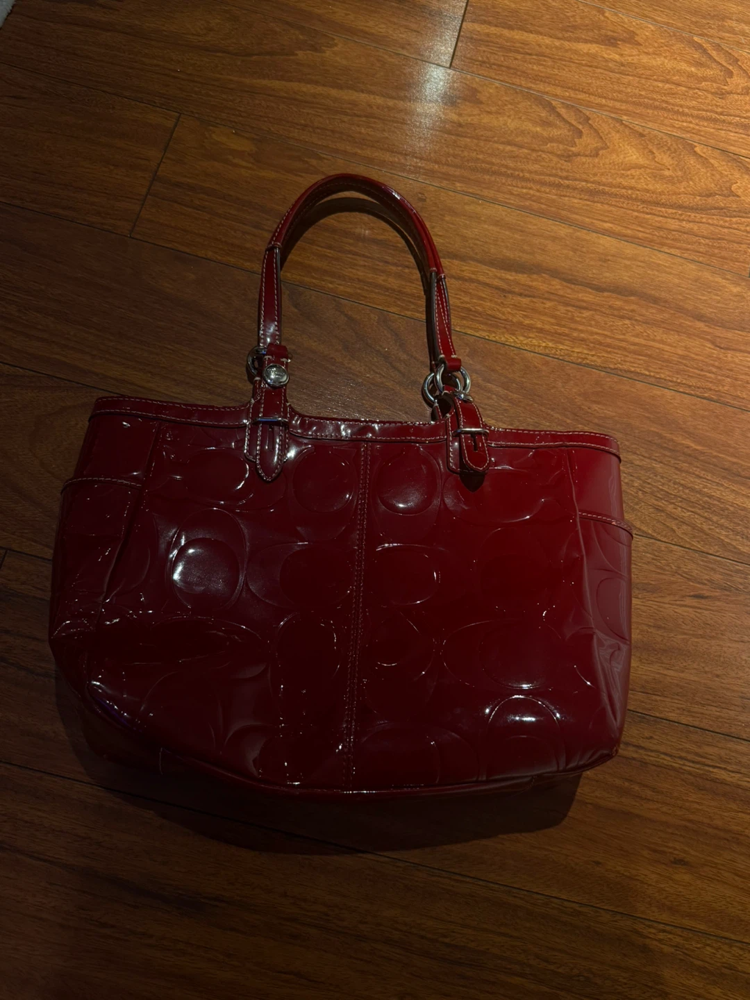 Coach Red Patent Leather Tote Bag