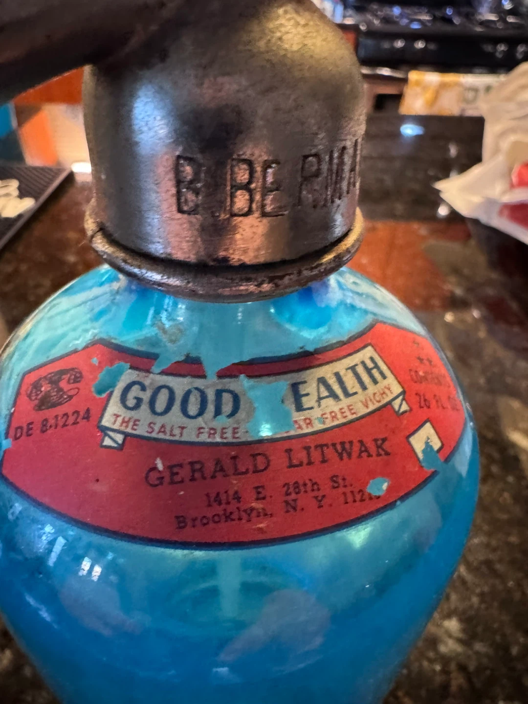 Vintage Good Health Blue Seltzer Bottle - photo 2